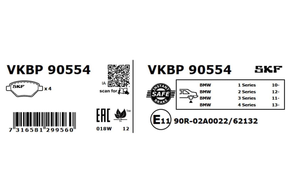 Jogo de 4 pastilhas de travão SKF ref. VKBP 90554